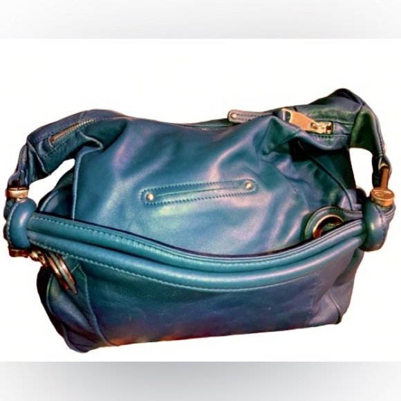 B Makowsky, turquoise leather satchel shoulder bag - Picture 3 of 8